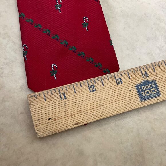 Vtg.  Lands End Silk Repp Tie Direct Merchants Candy Canes Red Hand Sewn USA 56” - Picture 9 of 9